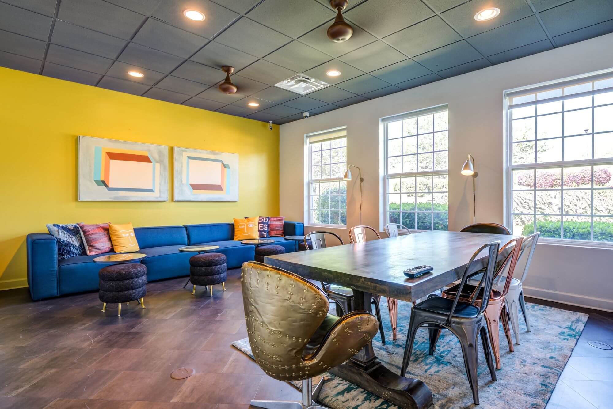 university village at clemson off campus apartments and townhomes near clemson university resident clubhouse study lounge seating